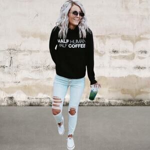 Lane Seven Women's Black Half Human Half Coffee Hoodie Size Large